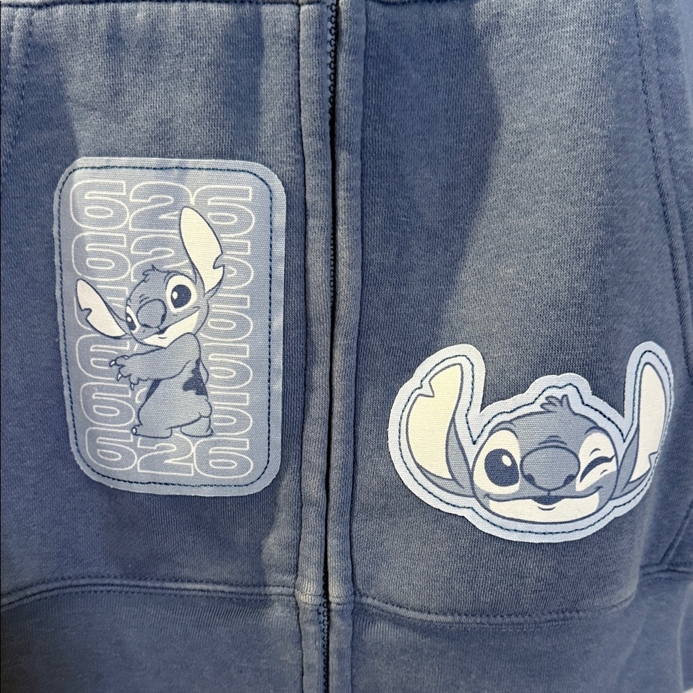 Disney Dusty Blue Stitch Patch Zip-Up Teddy Jacket - Picture 2 of 10